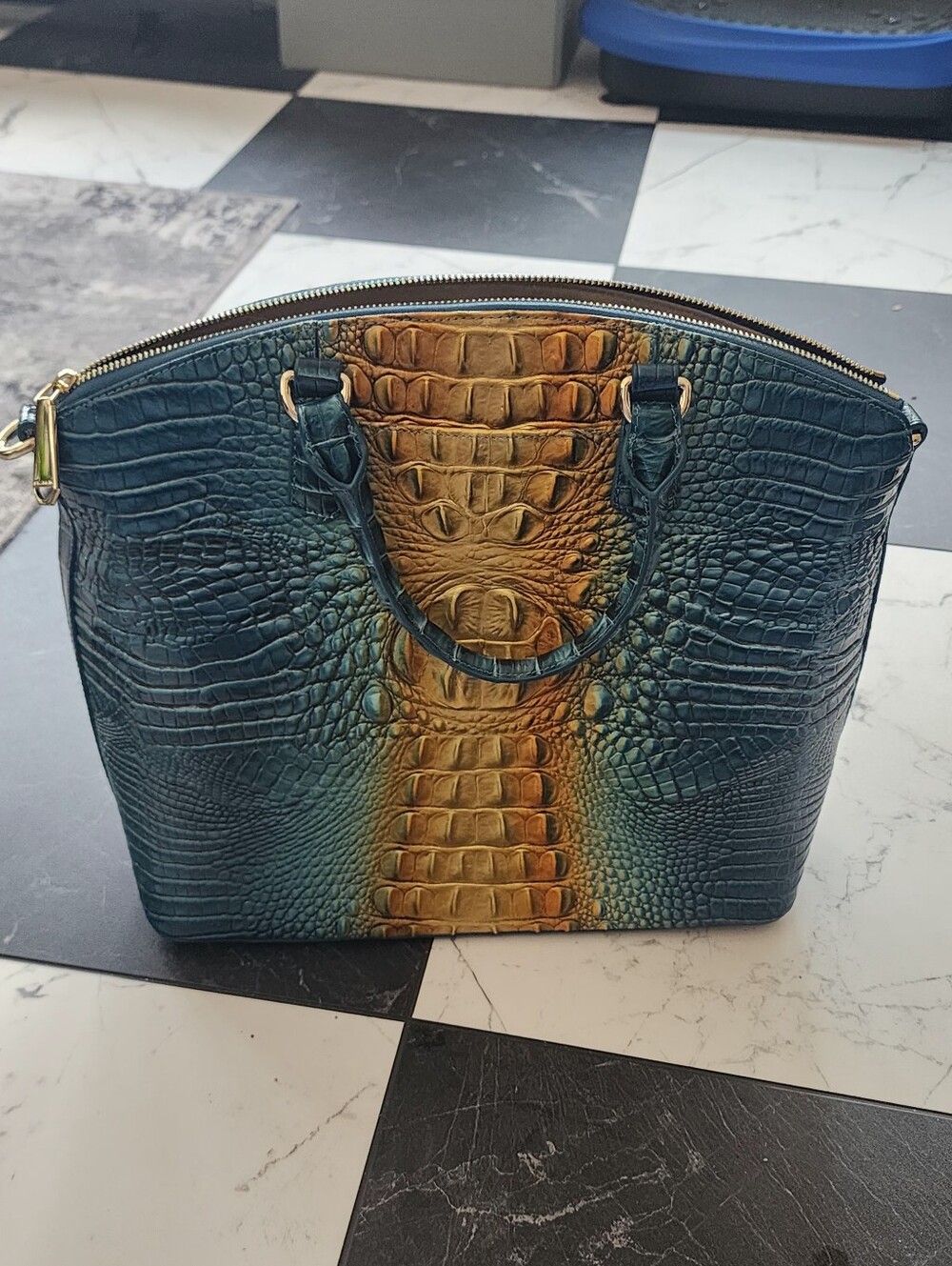 NWOT Brahmin Large Duxbury Satchel Bermuda Ombre Melbourne Croc-Embossed Leather - Picture 11 of 13
